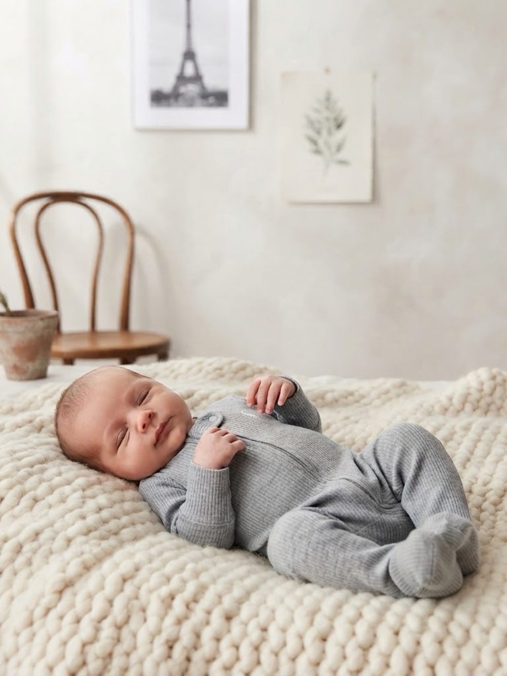 Baby Gap Heather Grey Textured 2-Way Zipper Footed Sleeper, sz 0-3m